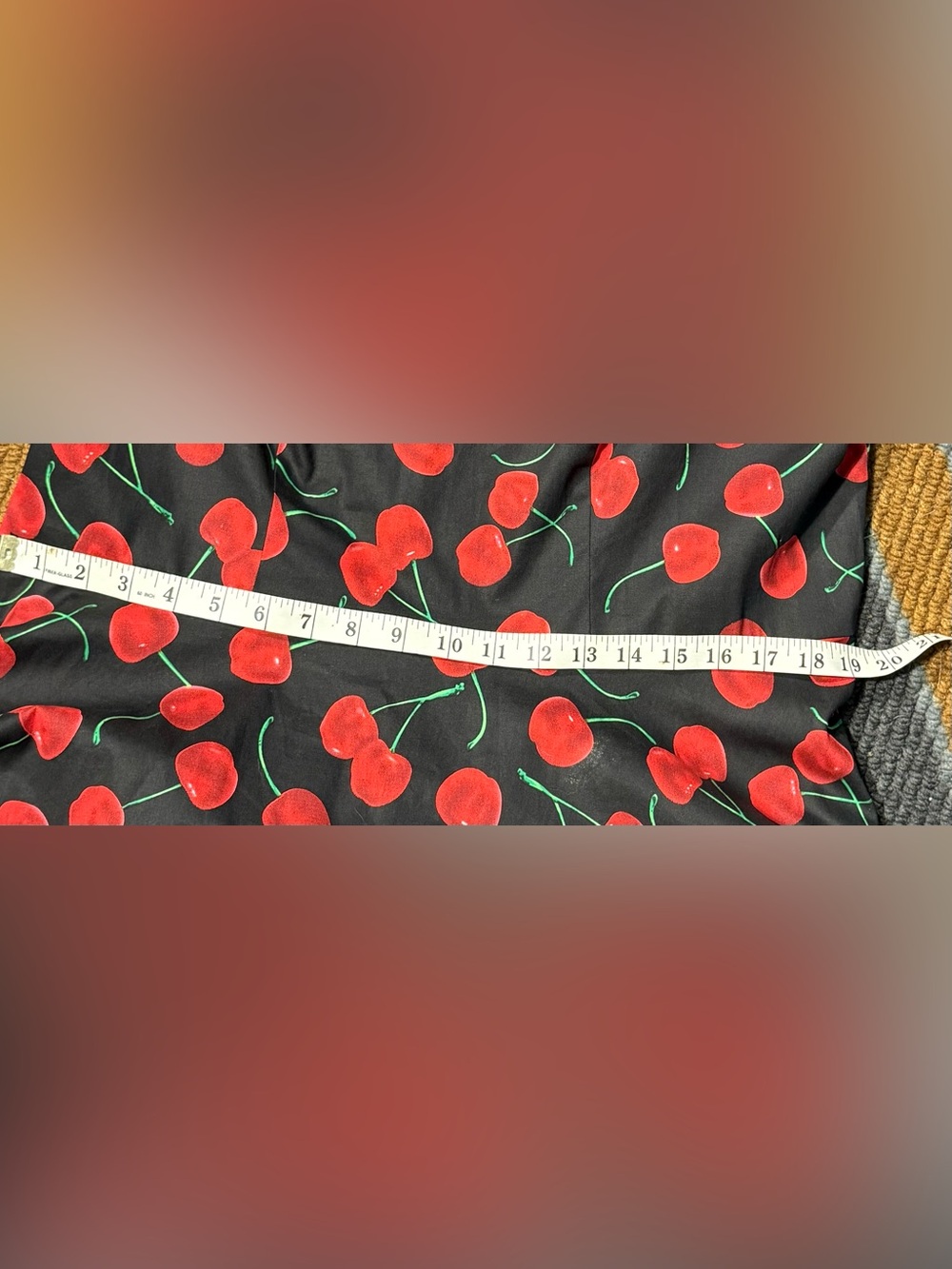 Red Cherry Print dress— Women's Elegant Tie-Waist. 42" bust. 16W - Picture 7 of 7